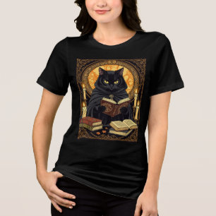 Halloween In Hardcover A Feline Reading Books Tri-Blend Shirt