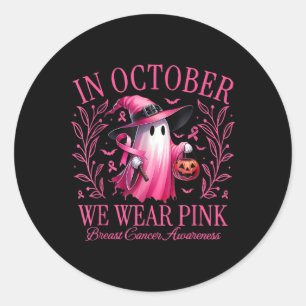 Halloween In October We Wear Pink Breast Cancer Aw Classic Round Sticker