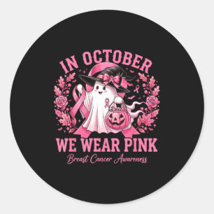Halloween in october wear pink breast cancer classic round sticker