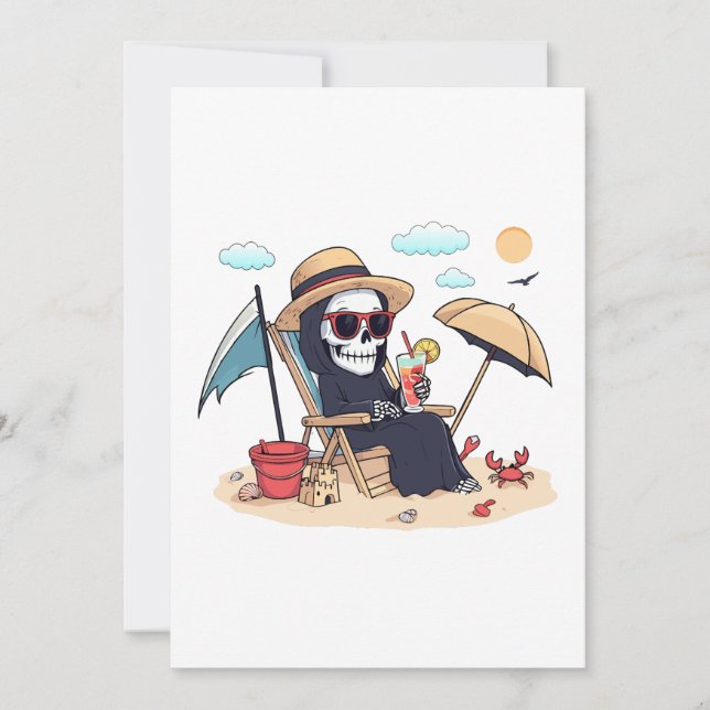 Halloween in Summer – Grim Reaper on the Beach Invitation (Front)
