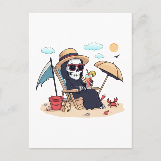 Halloween in Summer – Grim Reaper on the Beach Postcard (Front)