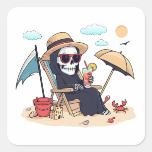 Halloween in Summer – Grim Reaper on the Beach Square Sticker