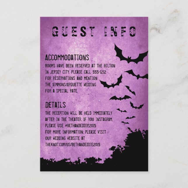 Halloween Information Card with bats (Front)