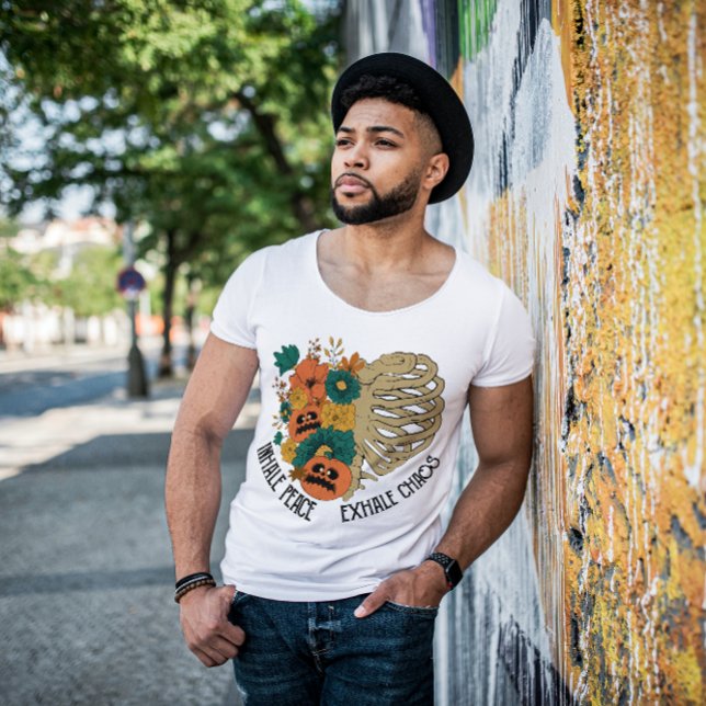 HALLOWEEN INHALE PEACE EXHALE CHAOS FLORAL RIBCAGE T-Shirt (Creator Uploaded)