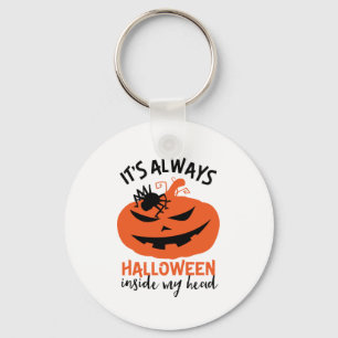 Halloween Inside My Head Funny Jack O Lantern Key Ring