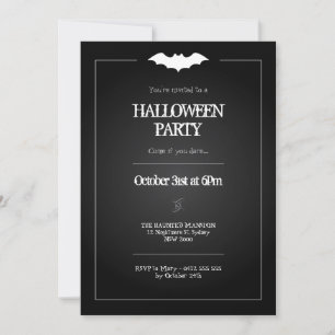 Halloween Invitation, Black and White Bat Theme Invitation