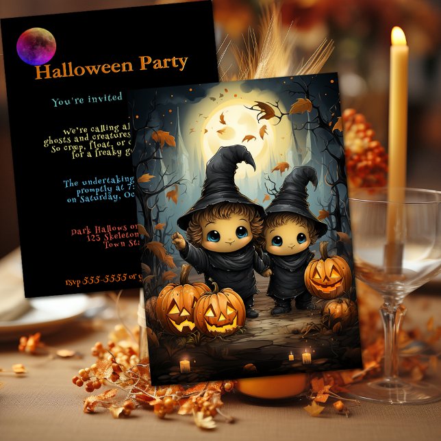 Halloween Invitation Child Witches Happy Pumpkins (Creator Uploaded)