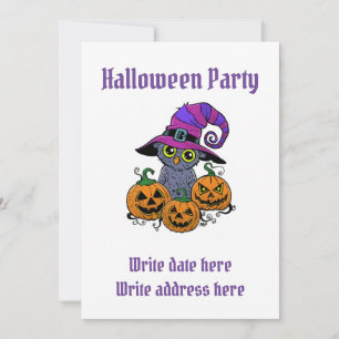 Halloween invitation with owls pumpkin for kids