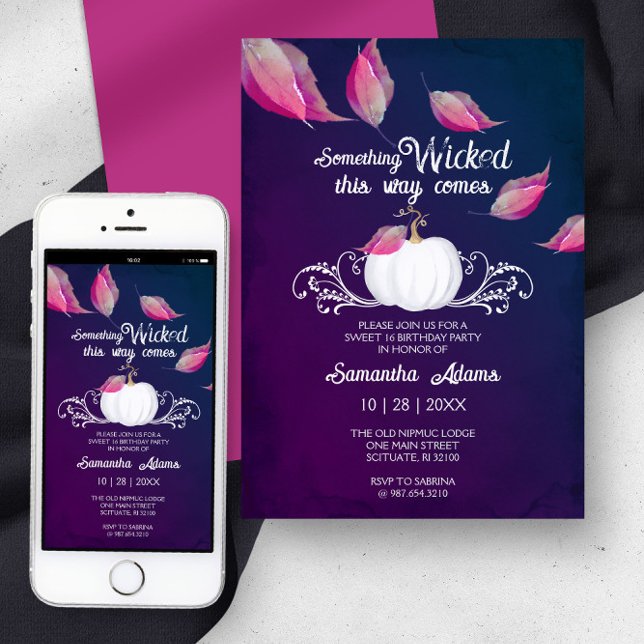 Halloween Invitations Sweet 16 Birthday Party Pink (halloween evite invitation sweet 16 October birthday)