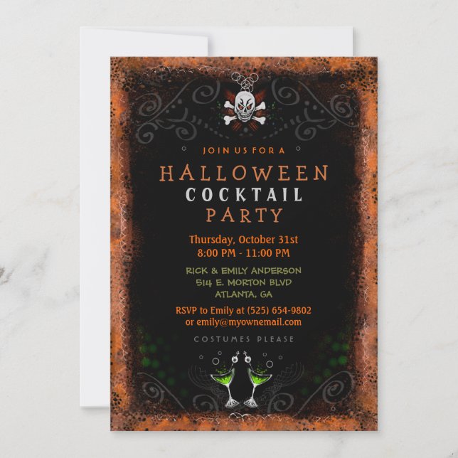 Halloween Invite - Border with Skull & Cocktails (Front)