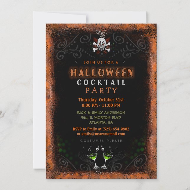 Halloween Invite - Border with Skull & Cocktails (Front)