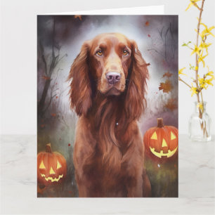 Halloween Irish Red Setter With Pumpkins Scary Card