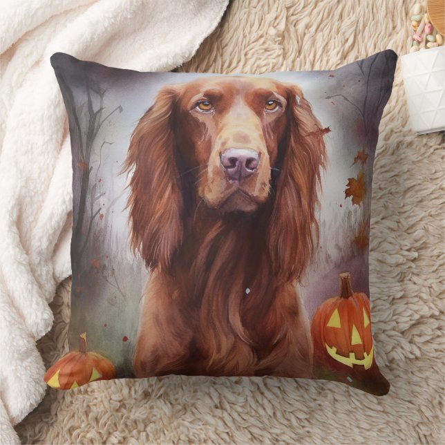 Halloween Irish Red Setter With Pumpkins Scary  Cushion (Blanket)