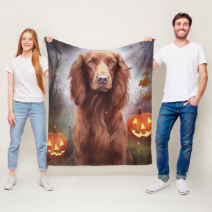 Halloween Irish Red Setter With Pumpkins Scary  Fleece Blanket