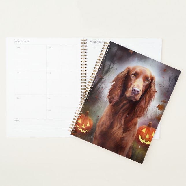 Halloween Irish Red Setter With Pumpkins Scary  Planner (Display)