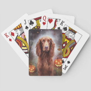 Halloween Irish Red Setter With Pumpkins Scary Playing Cards