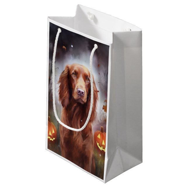 Halloween Irish Red Setter With Pumpkins Scary  Small Gift Bag (Front Angled)
