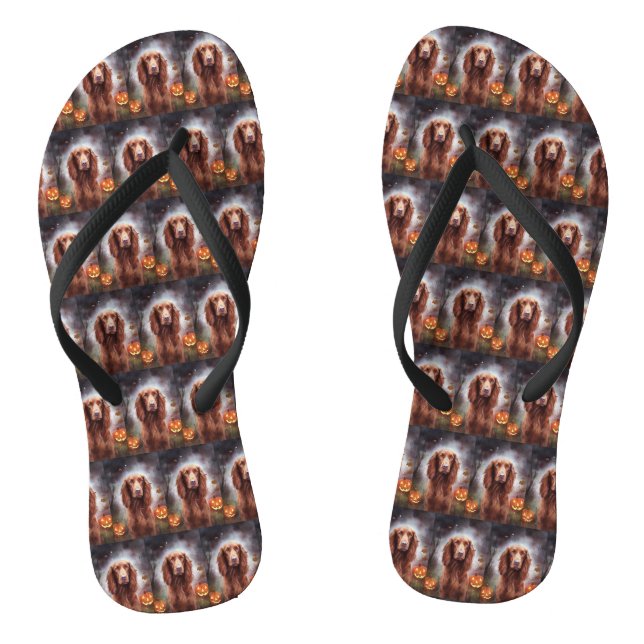 Halloween Irish Red Setter With Pumpkins Scary  Thongs (Footbed)