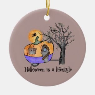 Halloween Is a Lifestyle – Pumpkin Camper Van Ceramic Ornament