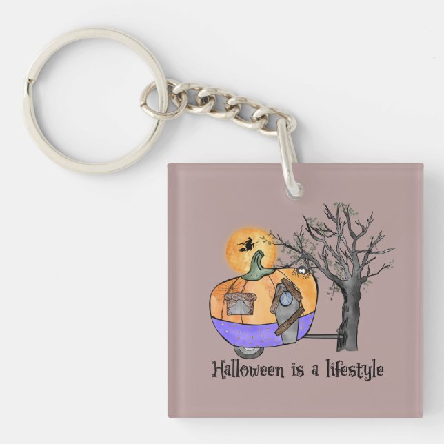 Halloween Is a Lifestyle – Pumpkin Camper Van Key Ring (Front)