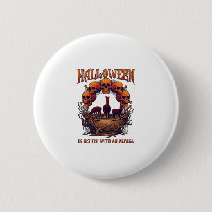 Halloween Is Better Alpaca Orange Skulls Spider We 6 Cm Round Badge