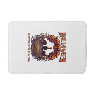 Halloween Is Better Alpaca Orange Skulls Spider We Bath Mat
