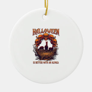 Halloween Is Better Alpaca Orange Skulls Spider We Ceramic Ornament