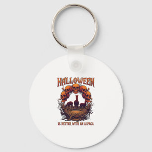 Halloween Is Better Alpaca Orange Skulls Spider We Key Ring
