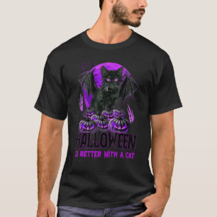 Halloween Is Better With A Cat Spooky Vampire Blac T-Shirt