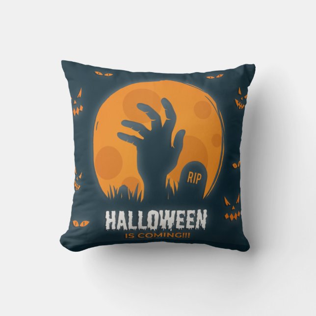 Halloween is Coming with Scary Pumpkins Cushion (Front)