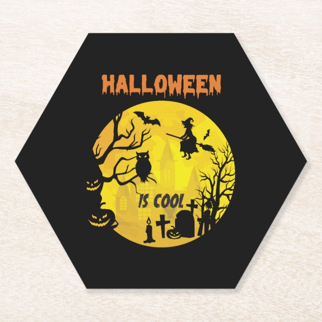 Halloween is cool Halloween funny gift Paper Coaster (Front)