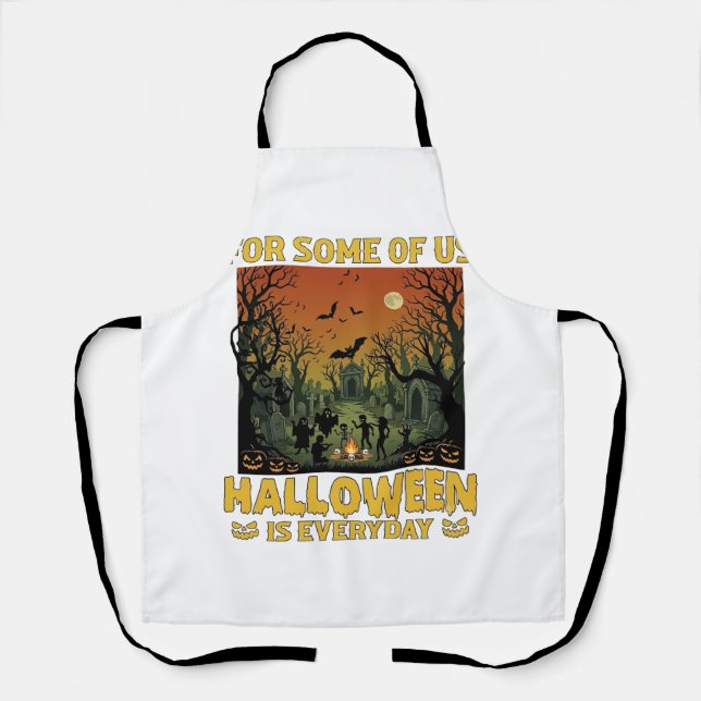 Halloween Is Everyday Graveyard Zombies Bonfire Pu Apron (Front)