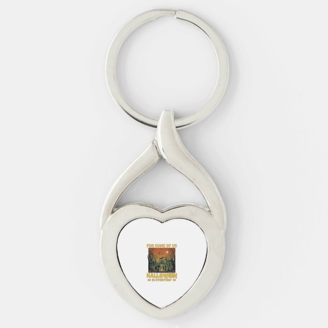Halloween Is Everyday Graveyard Zombies Bonfire Pu Key Ring (Front)