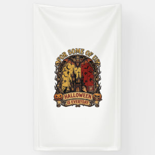 Halloween Is Everyday Haunted House Bats Pumpkins_ Banner