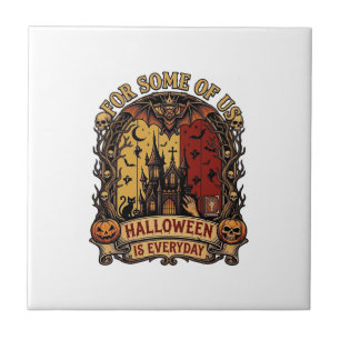 Halloween Is Everyday Haunted House Bats Pumpkins_ Ceramic Tile