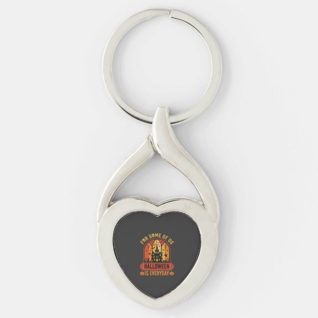 Halloween Is Everyday Haunted House Retro Key Ring (Front)