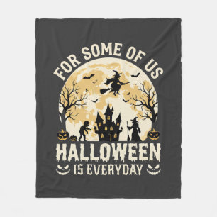 Halloween Is Everyday Haunted Moon Witch Silhouett Fleece Blanket