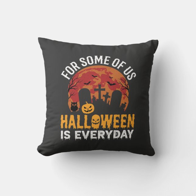 Halloween Is Everyday Spooky Graveyard Moon Cushion (Front)