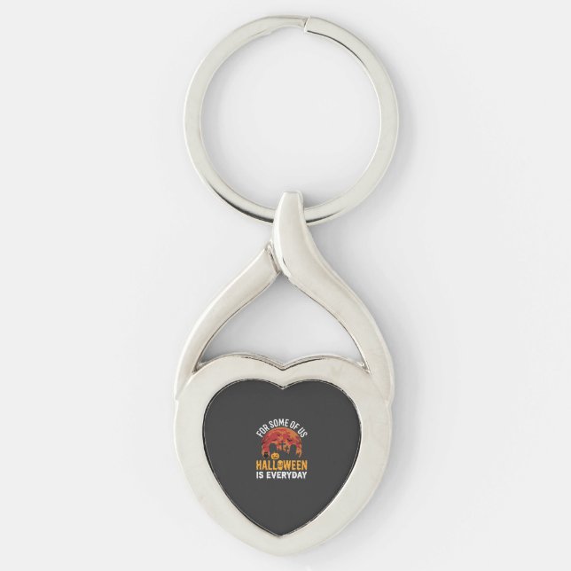 Halloween Is Everyday Spooky Graveyard Moon Key Ring (Front)