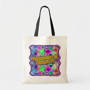 Halloween is Groovy Fun October Skull Slogan Tote Bag