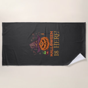 Halloween Is Here Pumpkin Witch Hat Magic Cauldron Beach Towel