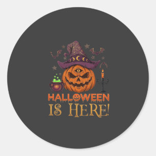 Halloween Is Here Pumpkin Witch Hat Magic Cauldron Classic Round Sticker