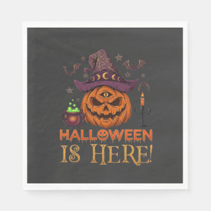 Halloween Is Here Pumpkin Witch Hat Magic Cauldron Napkin