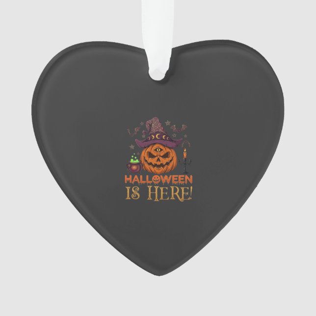 Halloween Is Here Pumpkin Witch Hat Magic Cauldron Ornament (Front)