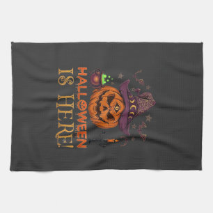 Halloween Is Here Pumpkin Witch Hat Magic Cauldron Tea Towel