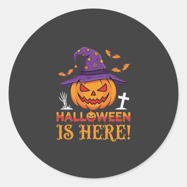 Halloween Is Here Witch Pumpkin Vector Classic Round Sticker (Front)