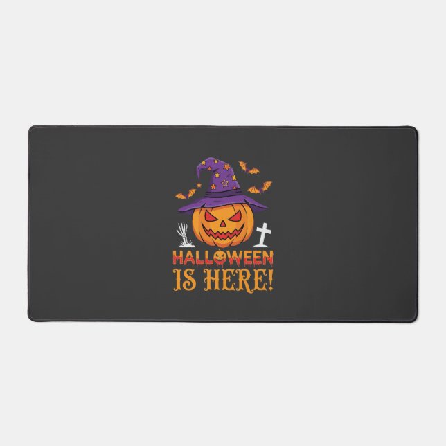 Halloween Is Here Witch Pumpkin Vector Desk Mat (Front)