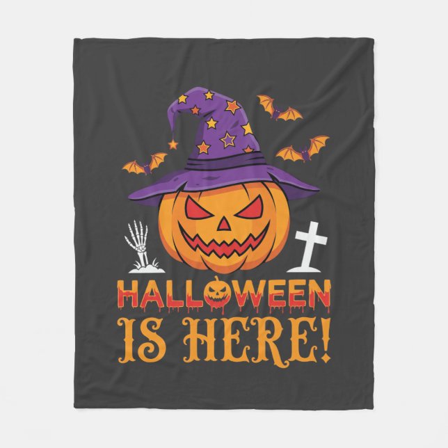 Halloween Is Here Witch Pumpkin Vector Fleece Blanket (Front)