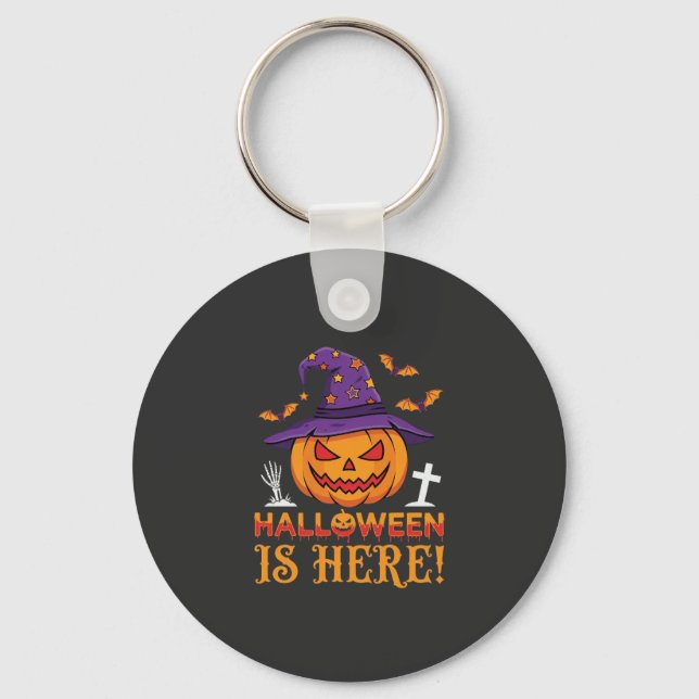 Halloween Is Here Witch Pumpkin Vector Key Ring (Front)