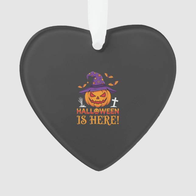 Halloween Is Here Witch Pumpkin Vector Ornament (Front)